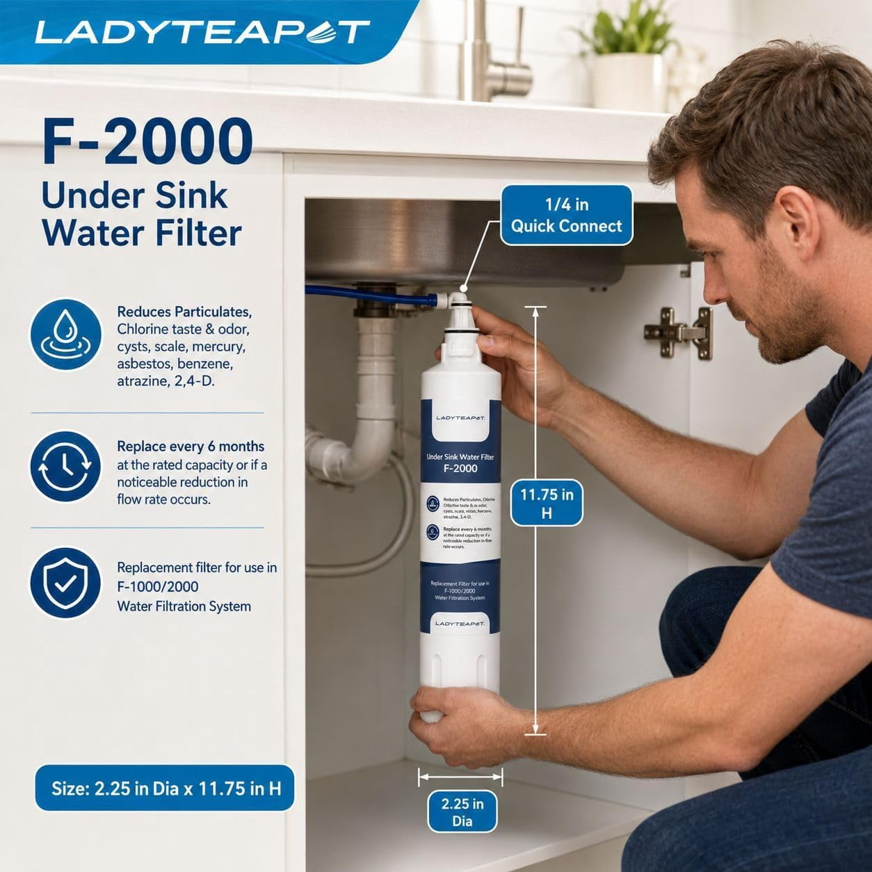F-2000 Water Filter, Compatible With InSinkErator F-2000, F-1000, Water Filter Replacement (2 Pack)