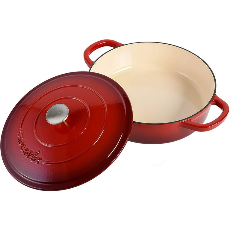 Crock-pot Artisan 7 qt. Round Cast Iron Nonstick Dutch Oven in Scarlet Red with Lid
