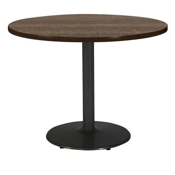 Pemberly Row 48" Round Top Breakroom Table Teak Round Black Base Standard Height