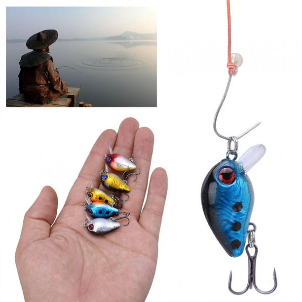 Garosa Mini Fishing Lures, Crankbait,5pcs 3cm 3d Holographic Eyes Mini Fishing Lures Floating Micro Bass Bait Crankbait Treble Hook