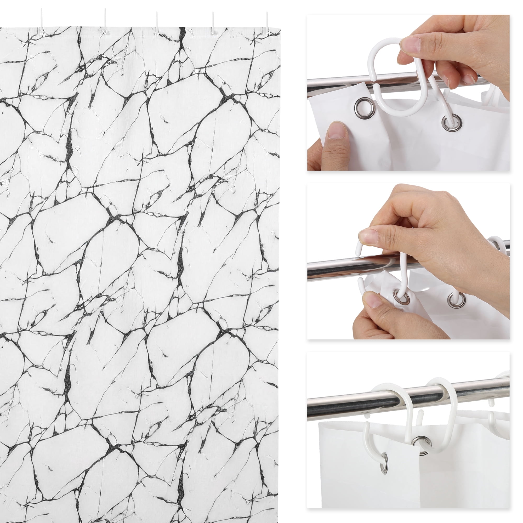 Unique Bargains Marble Pattern Shower Curtain 70.87x70.87 Inches White and Black