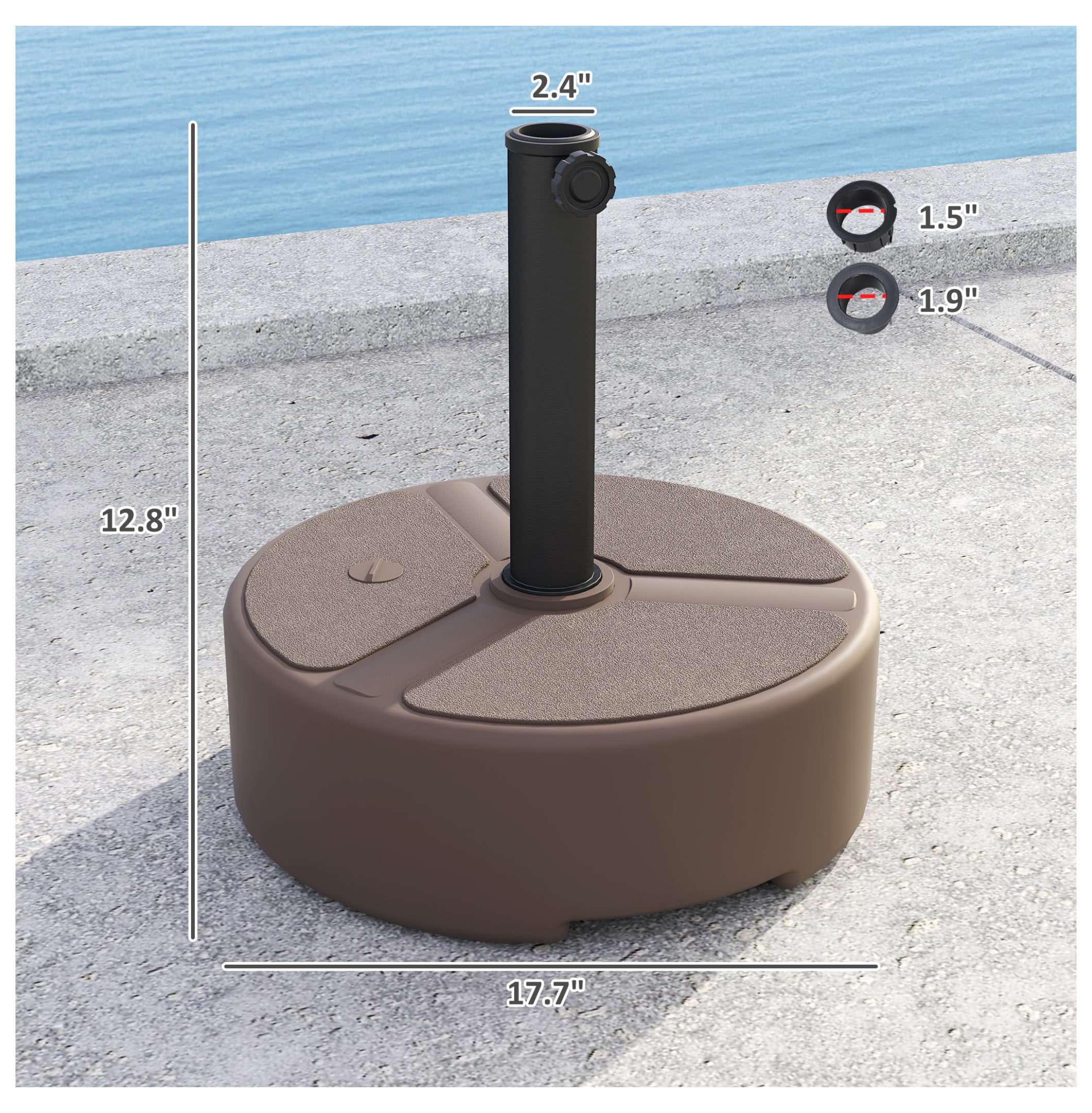 Round Patio Umbrella Base Holder, Heavy Duty Outdoor Umbrella Stand Base, Filled Up to 44lbs with Stand or 40lbs with Water for Garden, Poolside, Brown