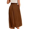 thumbnail image 5 of Women'S High Waist Solid Midi Skirt with Split Thigh and Pleated Paperbag Waist Brown L, 5 of 9