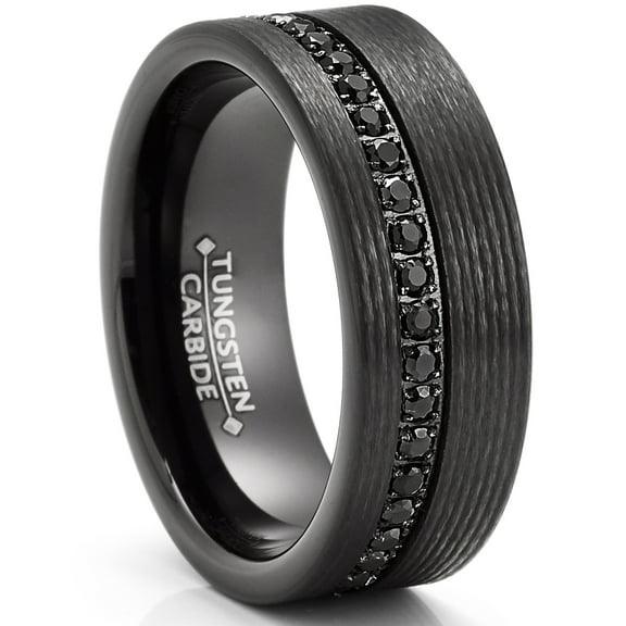 Metal Masters Mens Black Tungsten Carbide Wedding Band Cubic Zirconia Eternity Ring Comfort-Fit 8mm