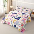 thumbnail image 3 of jejeloiu Cute Cat Floral Pattern Quilt Full Kids,Lovely Animal Vintage Boho Style Full Bedspread Sets For Girls,3pcs, 3 of 7