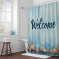 thumbnail image 3 of Summer Ocean Bathroom Shower Curtain, Starfish Shell Welcome Text Linen Texture Waterproof Washable Soft Bath Curtain for Bathtub Decor with 12 Hooks&Grommet, 48x72 Inch, 3 of 9