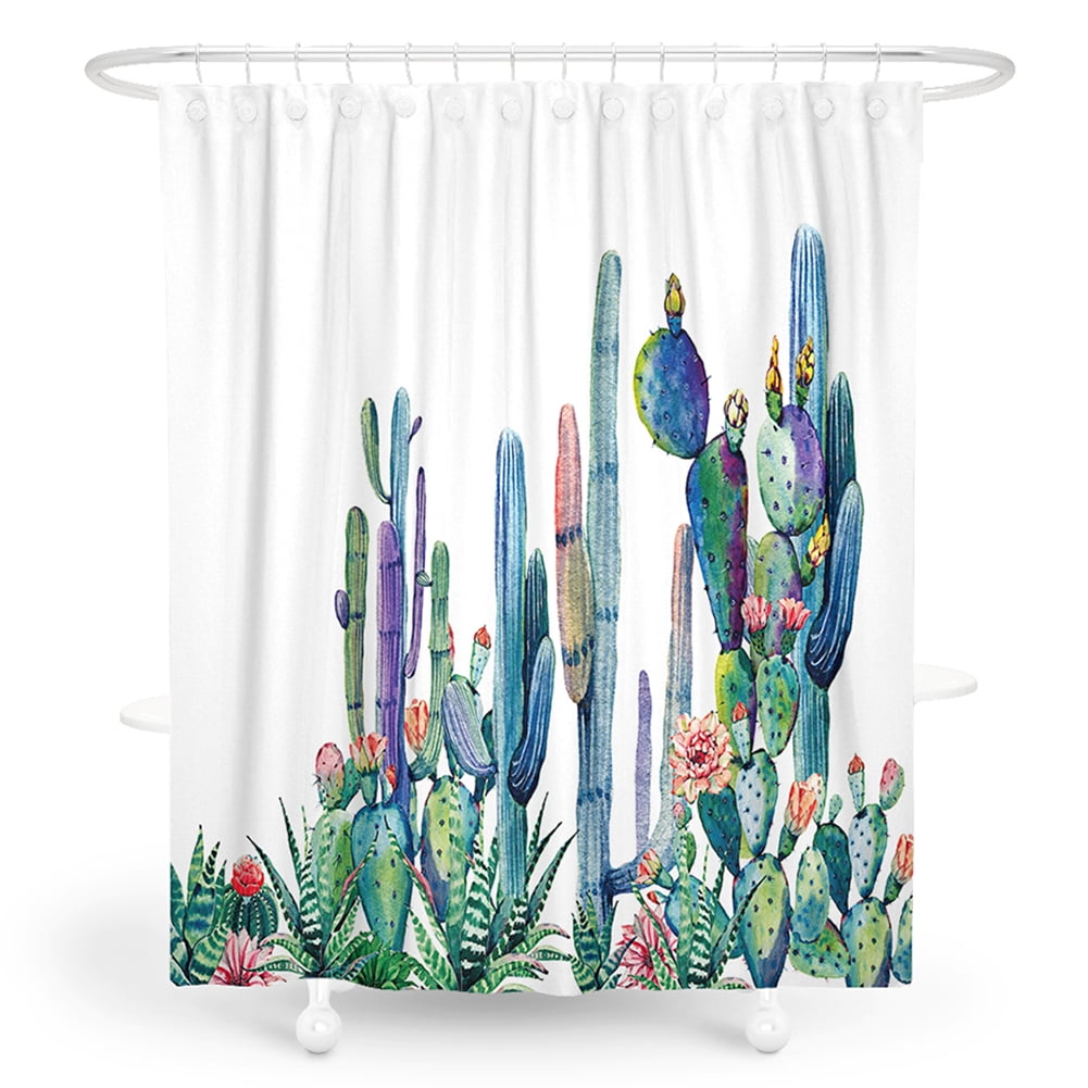 Polyester Bath Cover Curtains 3D Flower Cactus Print Shower Curtain w/12 Hook 