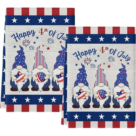 

4th of July Kitchen Towels Set of 2 Gnome American Flag Dish Towels and Dishcloths Sets Decorative Tea Towel Red Buffalo Independence Day Absorbent Hand Towels for Kitchen Bathroom Holiday Decor Gift