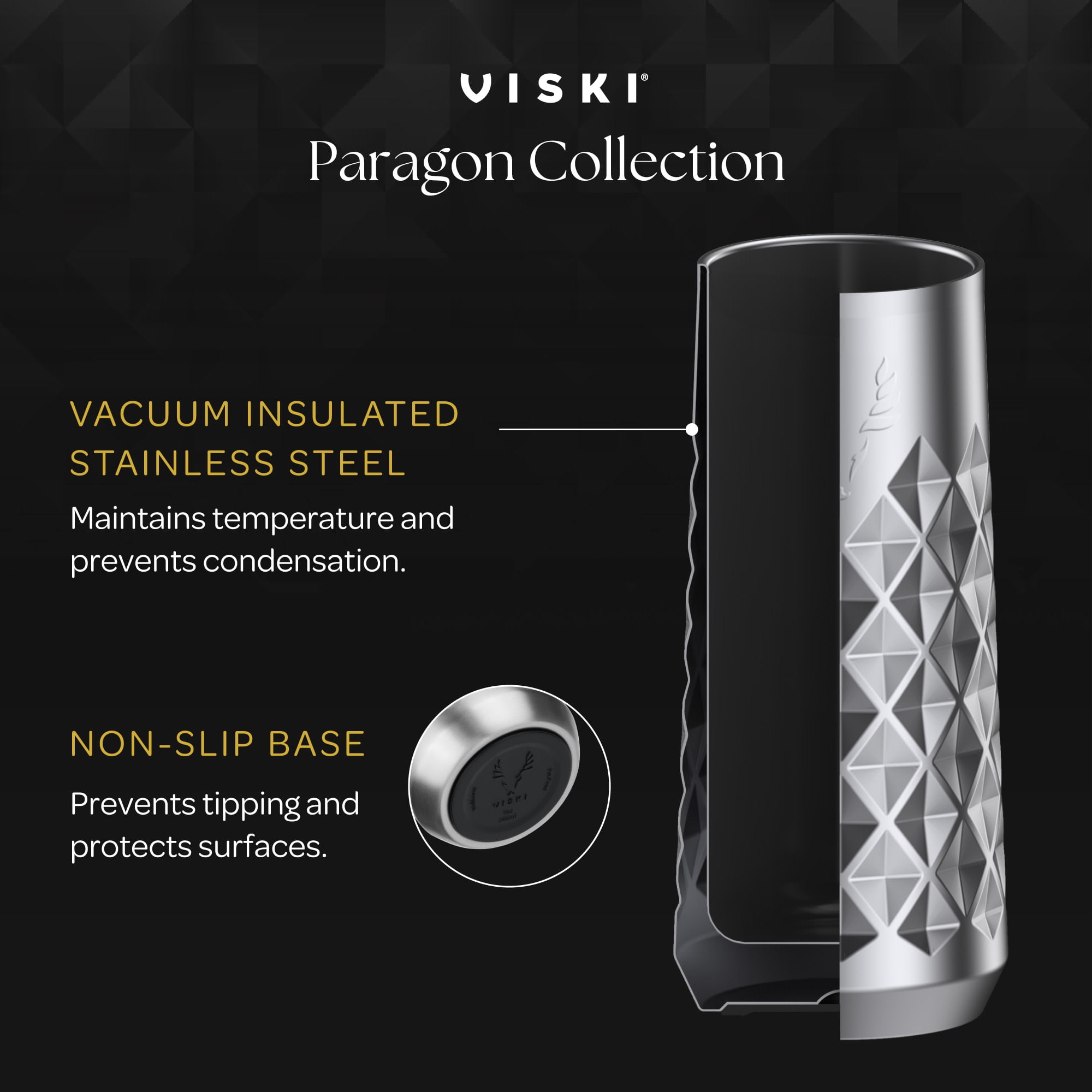Viski Paragon Champagne Flute, Stainless Steel Drink Tumbler, 9 oz Platinum