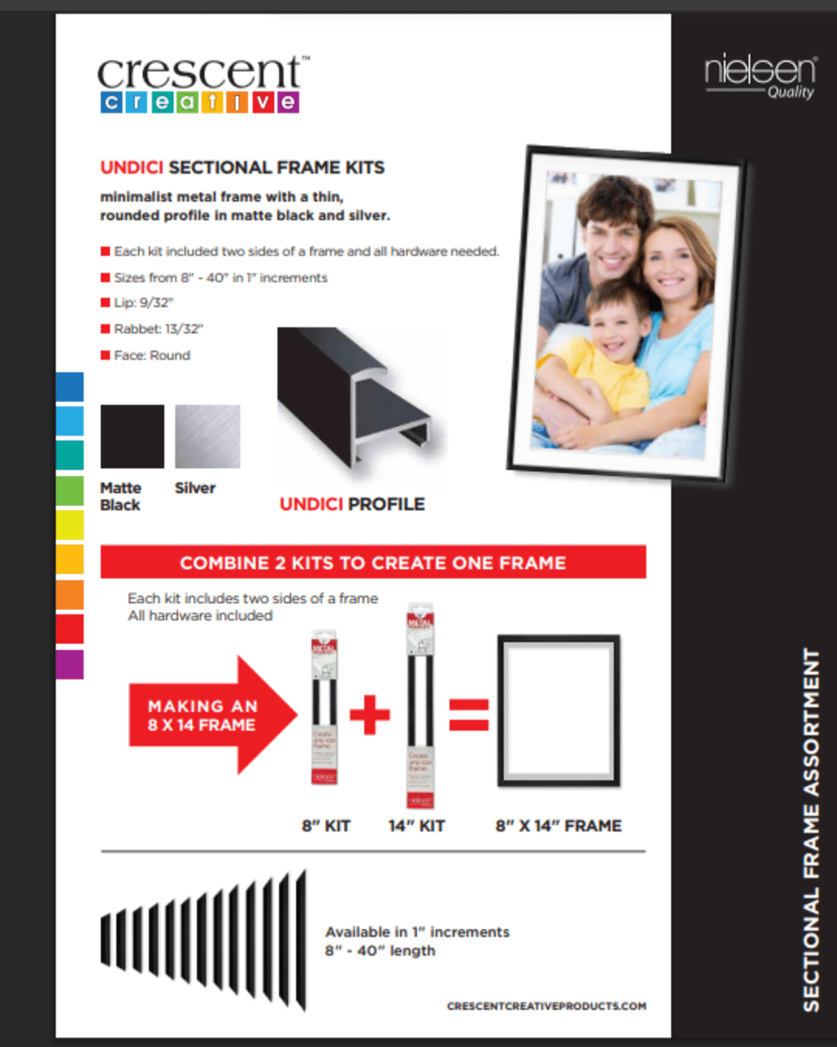 Nielsen Bainbridge 37" Undici Sectional Frame Kit, Metal Picture Hanging Hardware with Round Face, 2 Bars, Matte Black Finish, Easy Assembly, Lightweight