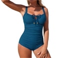 thumbnail image 2 of Minjewel Women's Backless One-Piece Swimsuit with Adjustable Tie Back Detail, Solid Color Slimming High Waist Bathing Suit,Turquoise,XL, 2 of 6