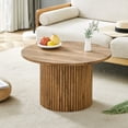 thumbnail image 1 of 27.5" Round Wood Grain MDF Coffee Table, Roman Column Edge with Integrated Metal Frame, Retro Light Luxury Style for Home Living Room Space, 1 of 9