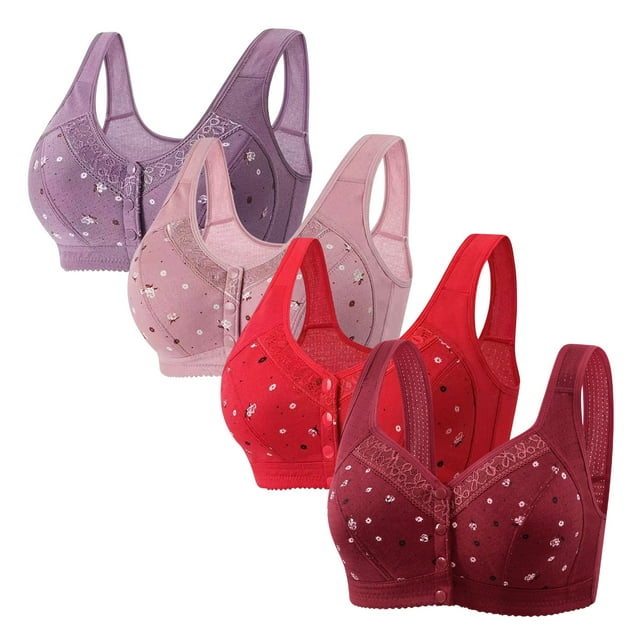 LOVZFMLL Bras for Women 4pc Woman's Comfortable Lace Breathable Bra Underwear No Rims Purple XL