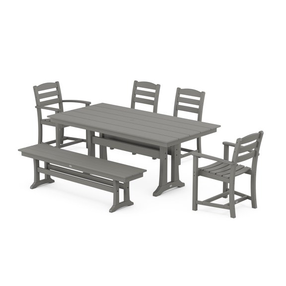 POLYWOOD La Casa Cafe 6-Piece Farmhouse Dining Set With Trestle Legs in Slate Grey
