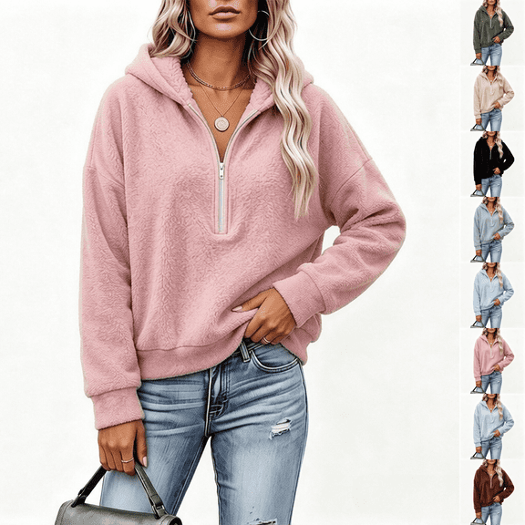 Asgosdo Womens Oversized Sweatshirts Fleeze Fleece Long Sleeve Half Zip Fall Hoodies Winter Casual Warm Outfits