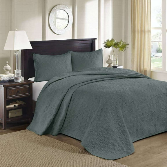 Cotton Bedding Set 3 Piece Reversible Quilt Set Balsam Green Full/Queen,Comforter Set