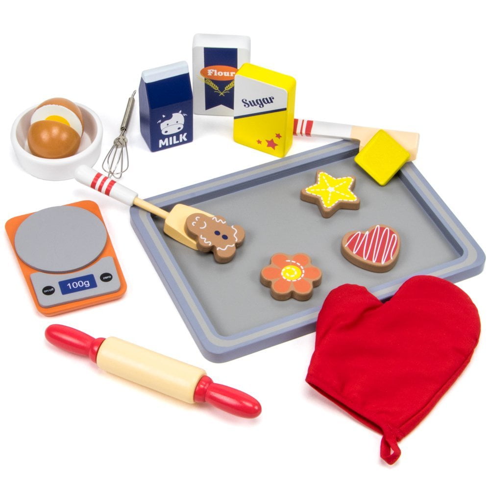 Playset Toy, 17piece Wooden Baking Food Sugar Bakery Kids Toys