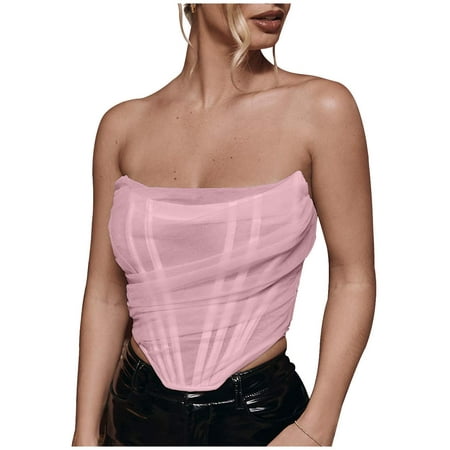 

Women s Sexy Strapless Mesh Bustier Open Back Boned Corset Crop Top
