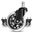 thumbnail image 1 of yeacher 3-Inch Double Ball Bearing PU Silent Swivel Casters for Office Chairs, Transparent Flower Core Design, 5-Pack with Snap Rings, 50kg Load Capacity, 1 of 6