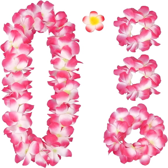 TELOLY Hawaiian Leis for Luau Party,5 Pcs Lays Necklace Hawaiian Accessories,Luau Outfits for Women Girls,Flower Leis for Graduation Party Favors Supplies Decorations (Light Green)
