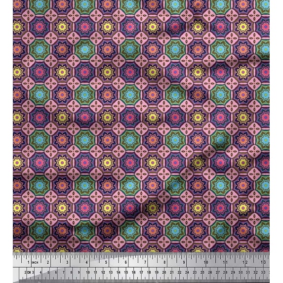 Soimoi Cotton Voile Fabric Floral Mandala Printed Fabric 1 Yard 42 Inch Wide