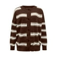 thumbnail image 4 of Womens Striped Cardigan with Buttons Crew Neck Long Sleeve Open Front Sweater Lightweight Casual Loose Knitted Coat (Brown M), 4 of 6