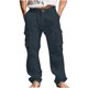 thumbnail image 2 of Ceisia Men's Cotton-Linen Blend Loose Straight Leg Cargo Pants with Multi Pockets Navy M Gifts, 2 of 9