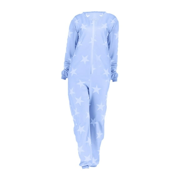 Jxximdong Pajamas for Women Set Women's Star Print 1 Piece Pajamas Warm Basic Loungewear Blue Loungewear XXL