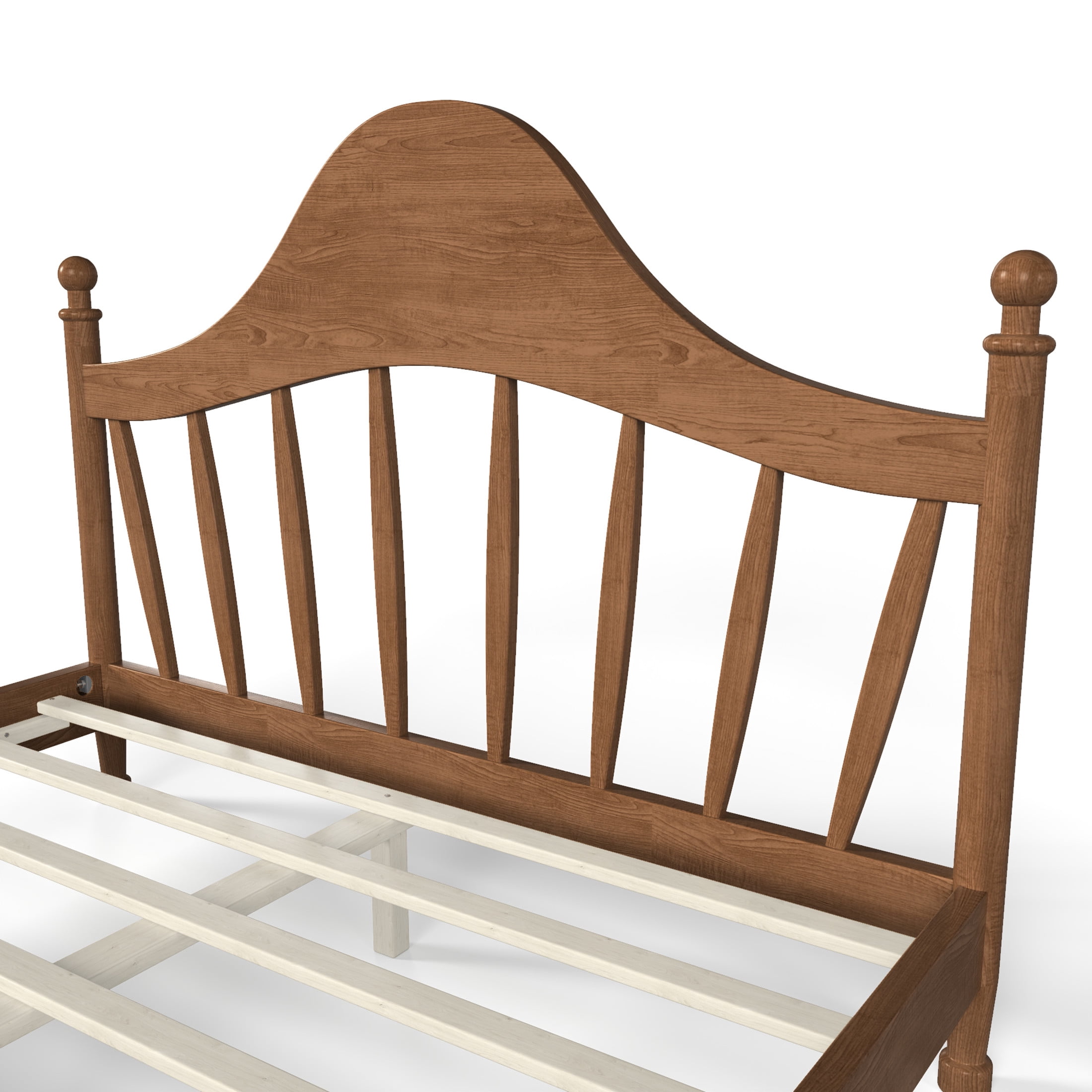 GDF Studio Queen Size Platform Bed with Curved Headboard, Solid Pine Frame, Slatted Support, Antique Brown