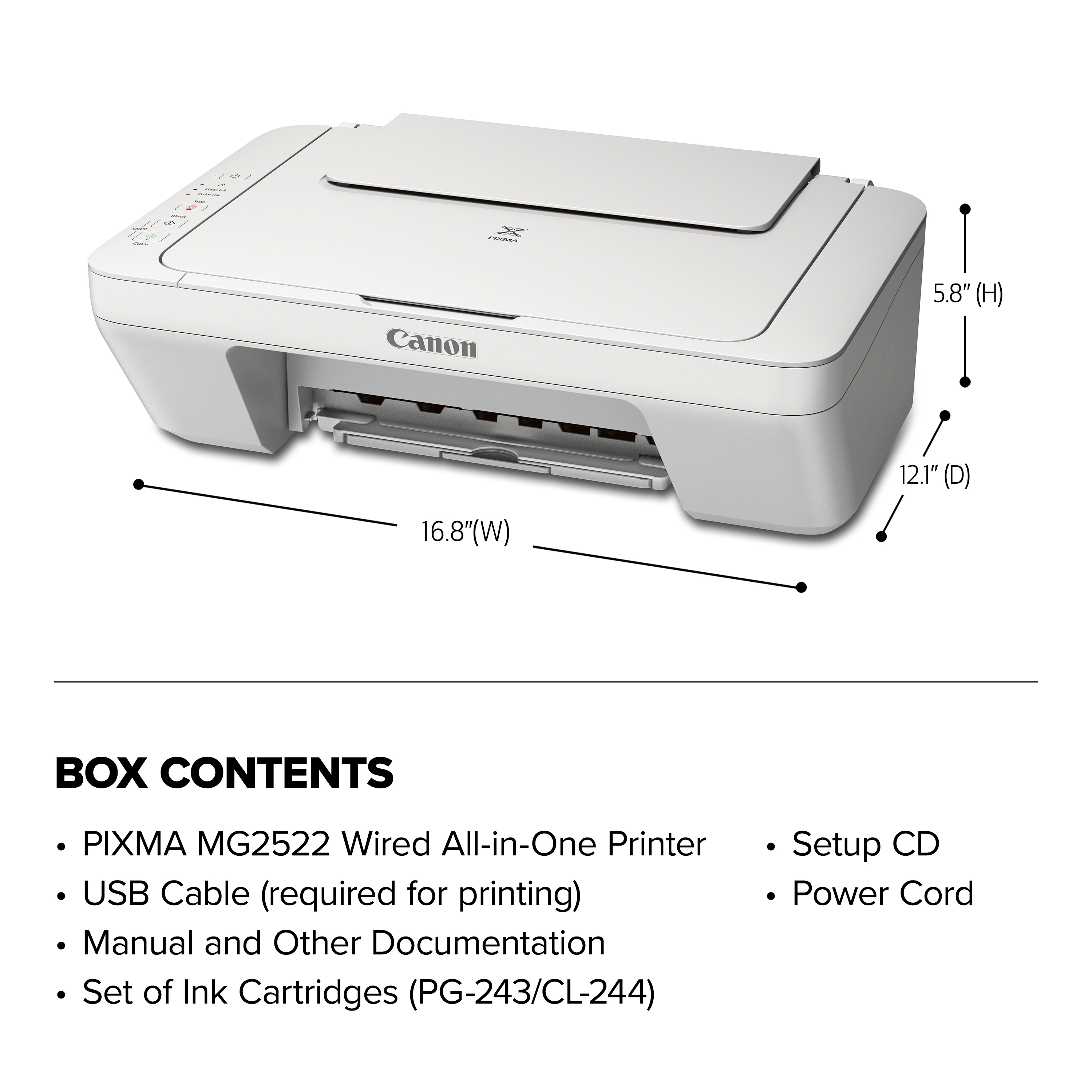 Canon PIXMA MG2522 Wired All-in-One Color Inkjet Printer [USB Cable Included], White - image 4 of 6