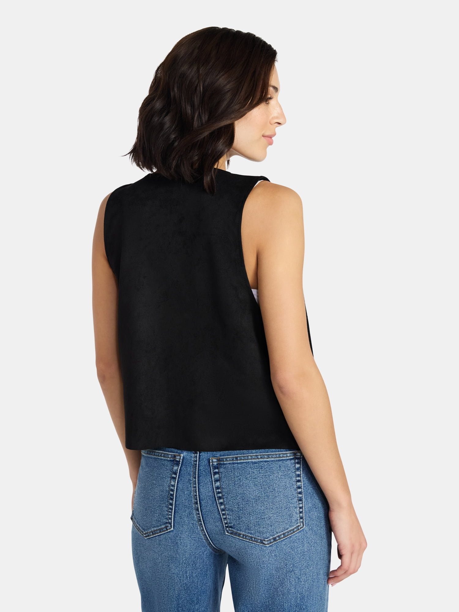 Madden NYC Women's Faux Suede Fringe Vest, Black, Sizes S-XL