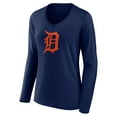 thumbnail image 2 of Women's Navy Detroit Tigers Team Color Primary Logo V-Neck Long Sleeve T-Shirt, 2 of 3