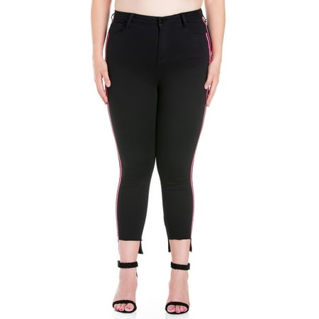 Cello Juniors' Plus Size Mid Rise Step Hem Black Crop Skinny with Stripes