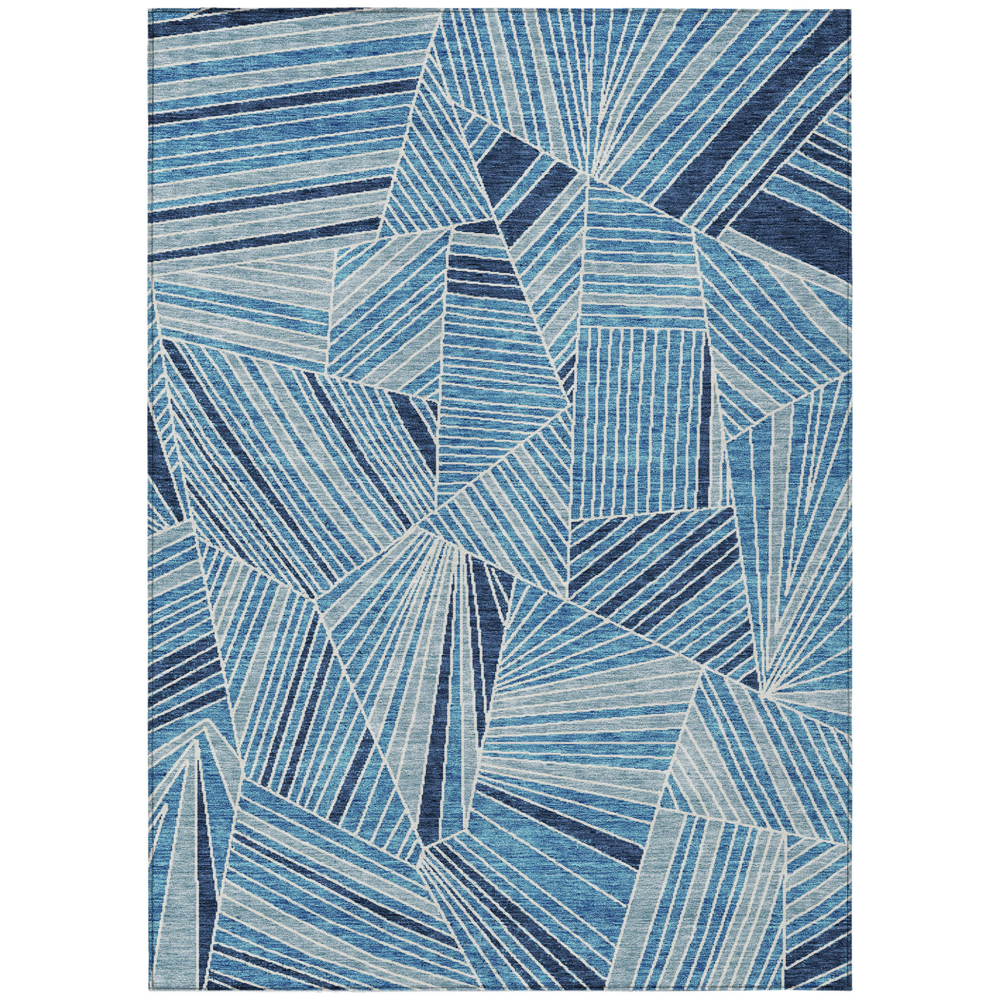 8' X 10' Blue And Teal Blue Geometric Washable Indoor Outdoor Area Rug