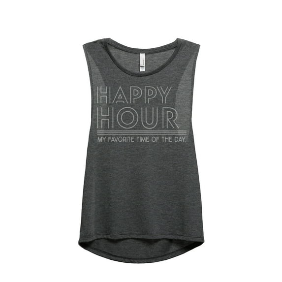Happy Hour Women's Fashion Sleeveless Muscle Tank Top Tee Charcoal Grey Small
