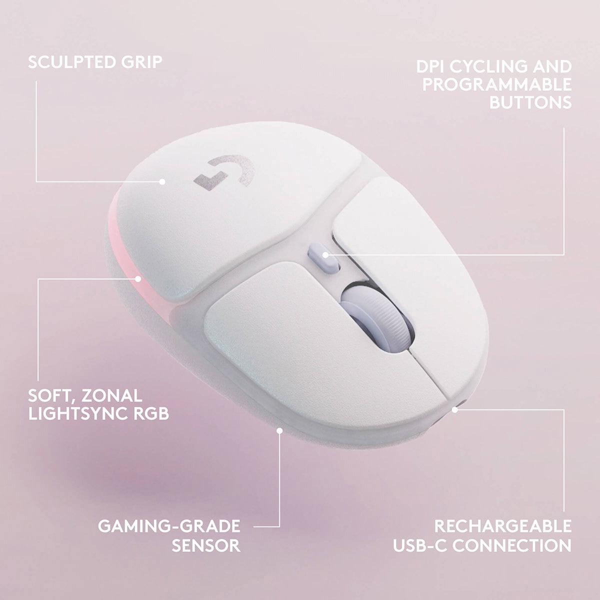 Logitech G705 Wireless Gaming Mouse, Customizable LIGHTSYNC RGB Lighting, LIGHTSPEED Wireless, Bluetooth Connectivity, Lightweight, PC/Mac/Laptop - White Mist