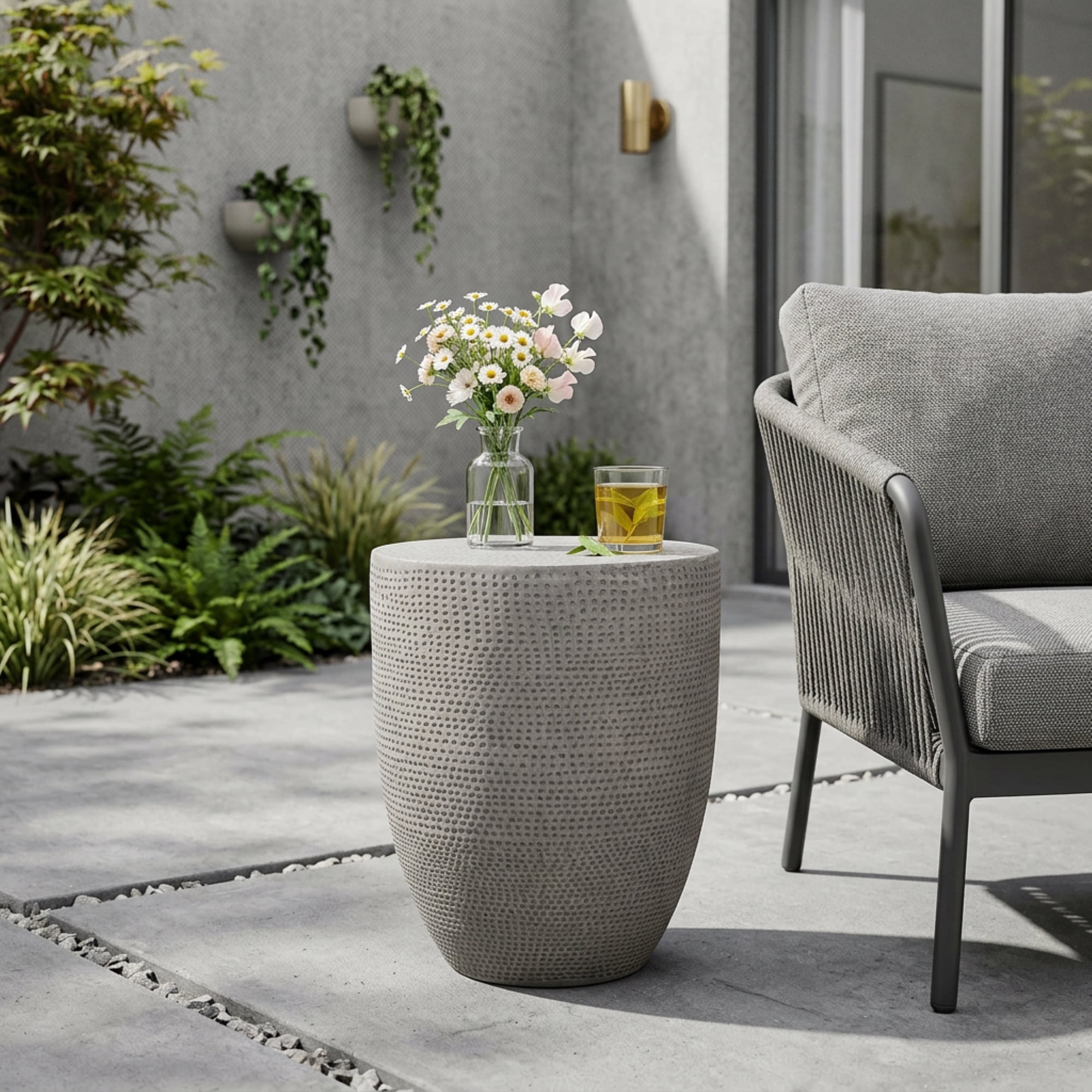 Light Gray Magnesium Oxide Outdoor Side Table 14.25x14.25x17.5 in
