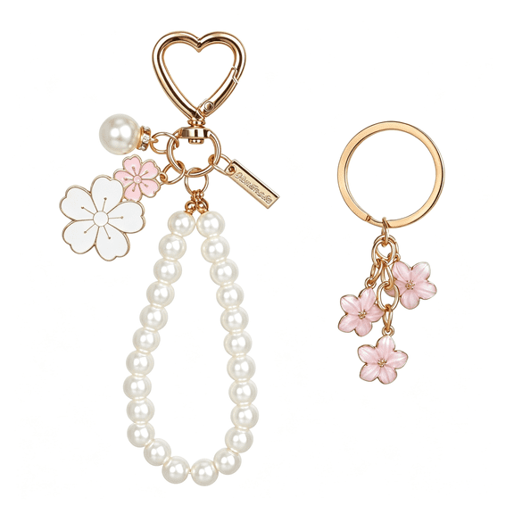 DESIGNICE 2 Pcs Cute Pearl Keychains for Women,Flower Keychain Kit Imitation Pearl Chain Key Chain Golden Car Key Chain Flower Keychain Charm for Girls Purse Bag Accessories