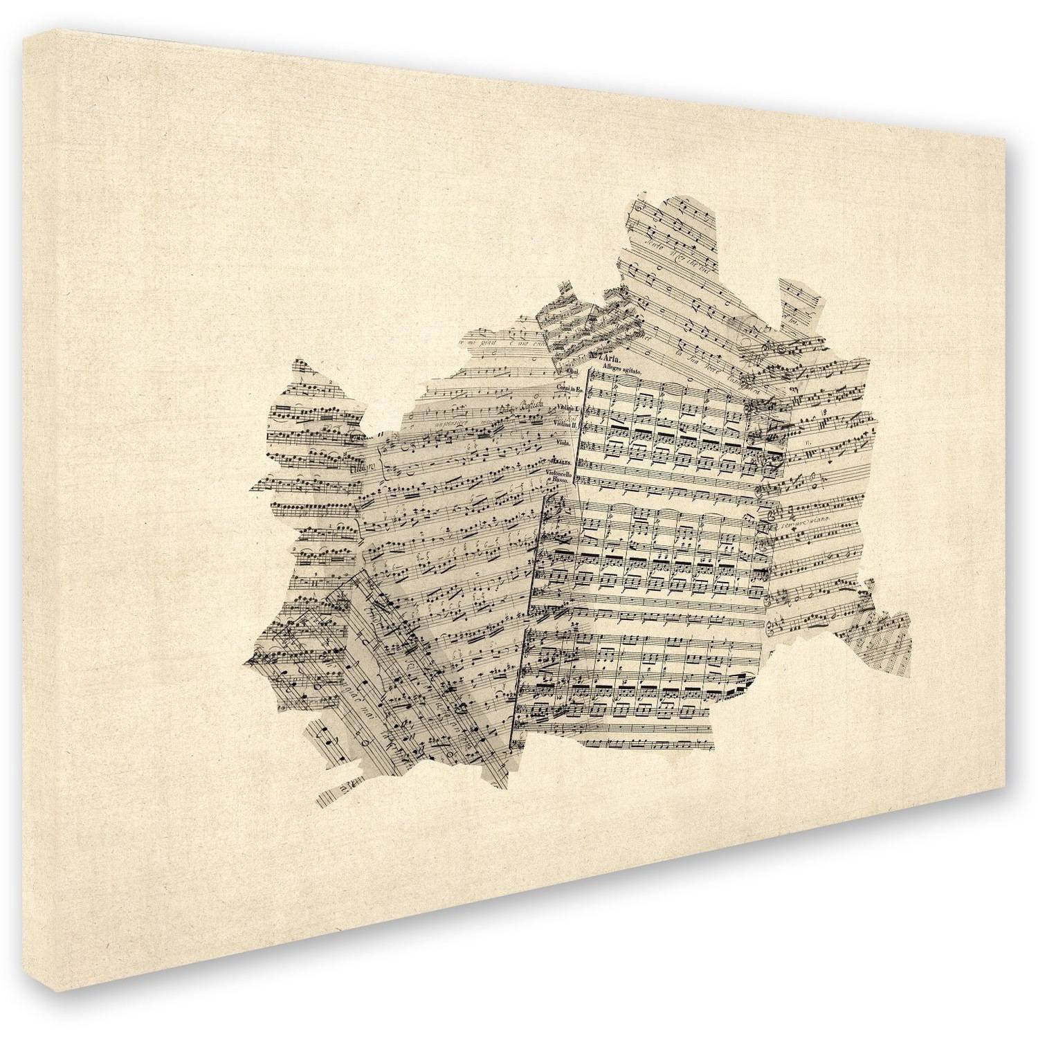 Trademark Fine Art "Old Sheet Music Map of Vienna Austria" Canvas Art by Michael Tompsett