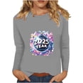 thumbnail image 2 of Styesk Chemises à Manches Longues pour Femmes Nouvel An T-shirt Décontracté Imprimé Col Rond Manches Longues, 2 of 4