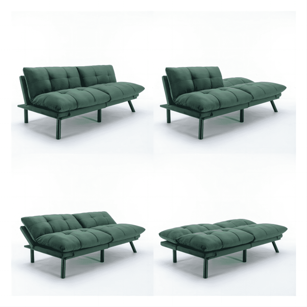 Triple Tree Velvet 70.87" Tufted Futon Loveseat Sofa, Emerald