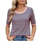 thumbnail image 2 of mfyjkho Tops Para Salir, Blusas De Manga Corta A Rayas Para Mujer, Cuello Redondo, Estilo Casual Y De Moda. Tops Para Hacer Ejercicio Xl, 2 of 7