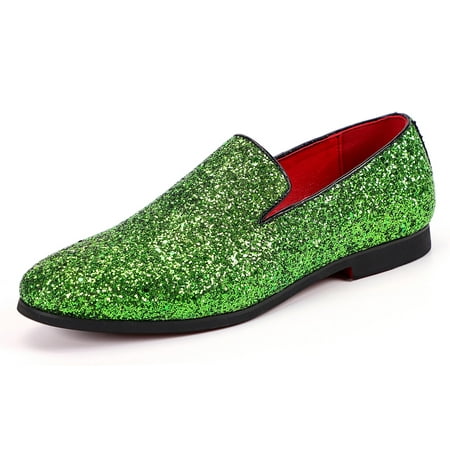 

Santimon Men Dress Shoes Glitter Loafers Slip On Casual Wedding Party Formal Shoes Green 10 US