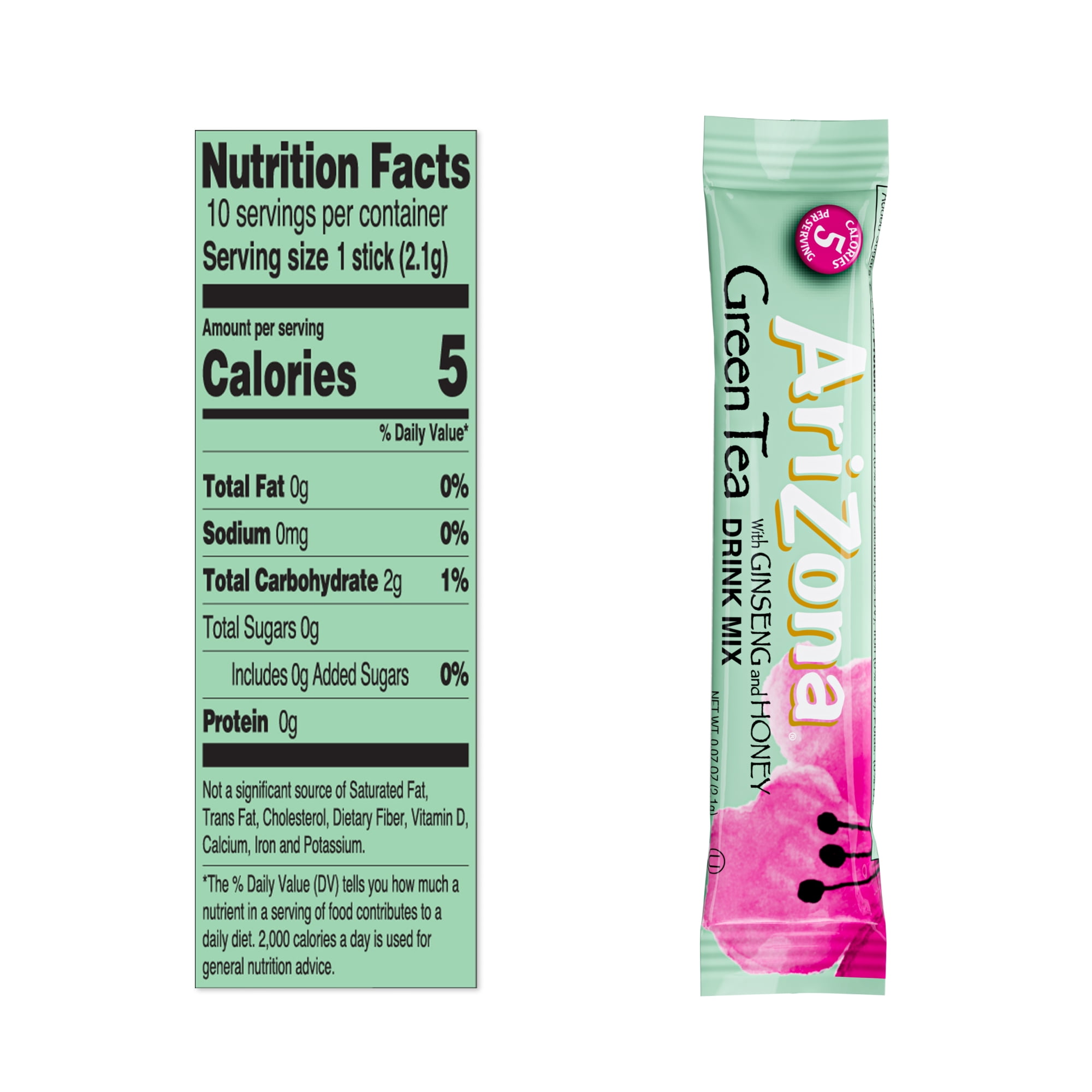AriZona Green Tea with Ginseng and Honey - On-the-Go Powdered Drink Mix, 0.07oz 120 Count - 10ct Boxes (Pack of 12)