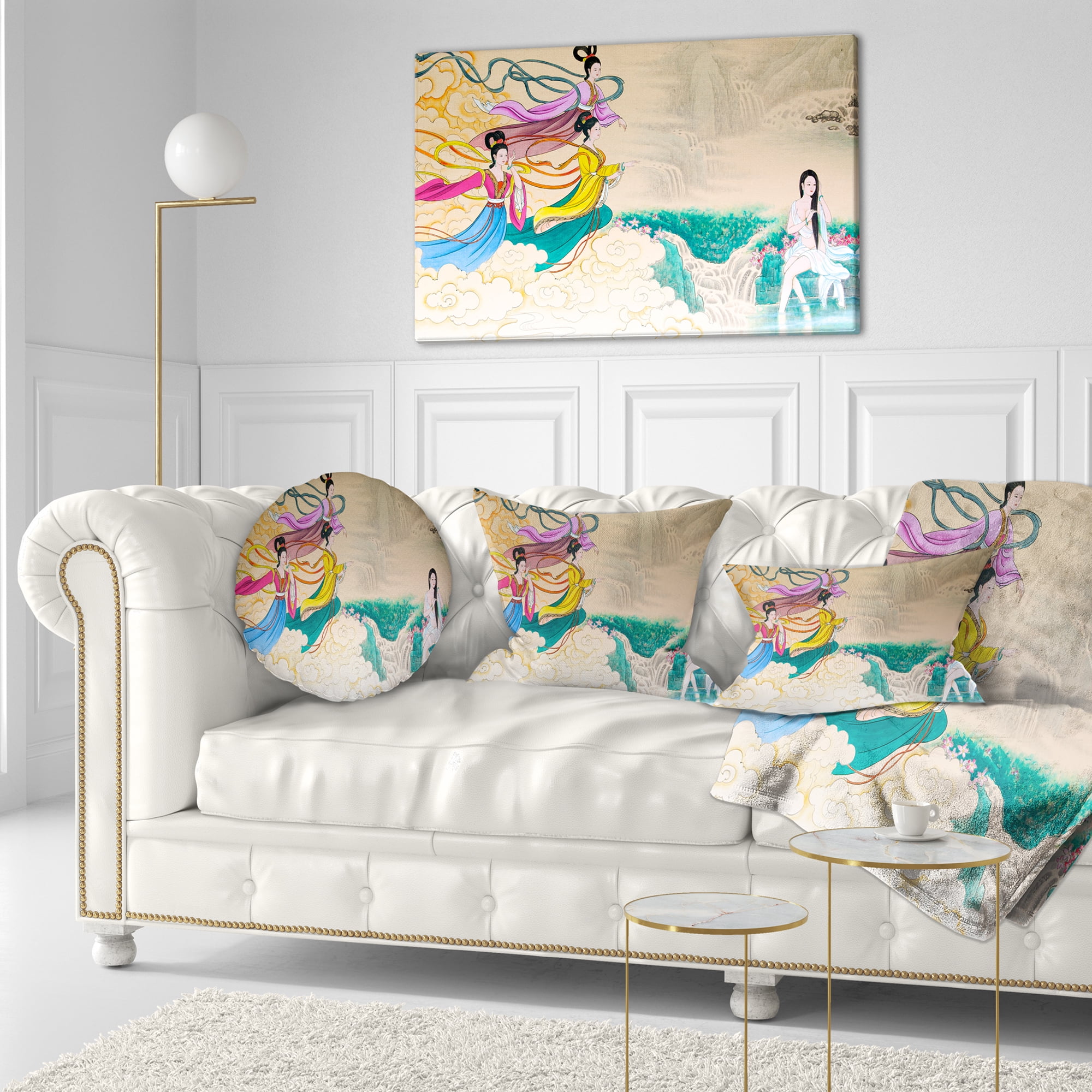 Designart Classical Chinese Painting - Abstract Throw Pillow - 12x20