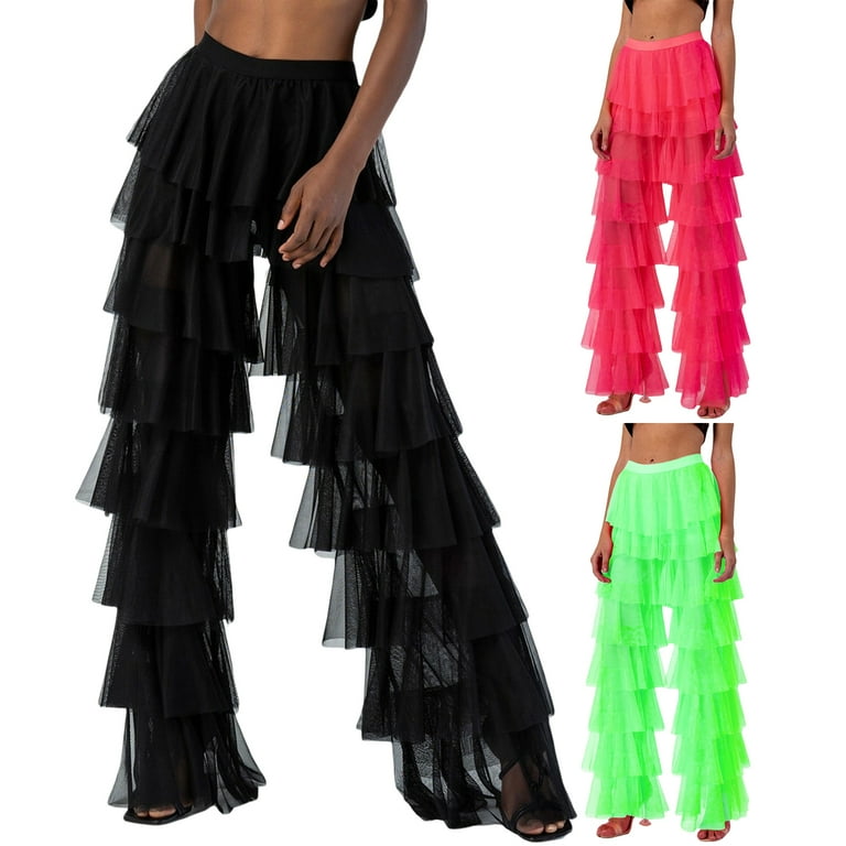 allshope Women Wide Leg Pants, High Waist Layered Tulle allshope Women Wide Leg Pants, High Waist Layered Tulle