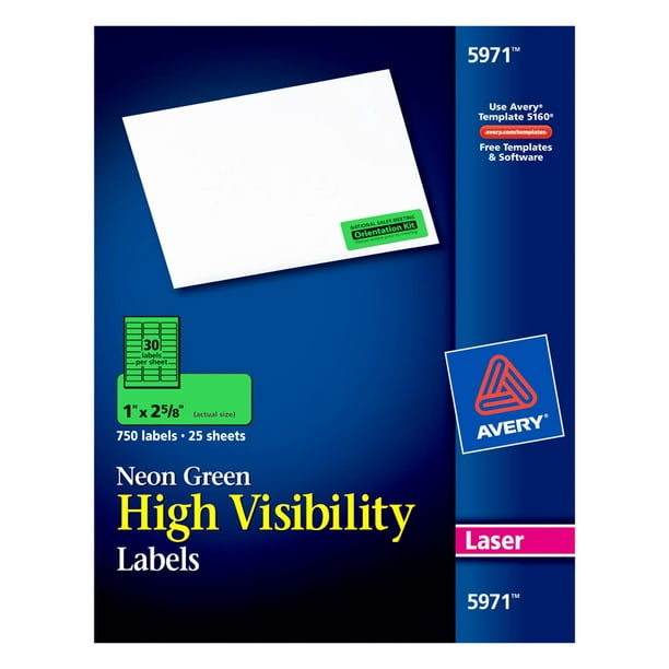 High-Visibility Permanent Id Labels, Laser, 1 X 2 5/8, Vert Fluo, 750/pack