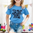 thumbnail image 2 of MIXUE Kids Girls Tops & T-Shirts Birthday Kids Summer Letter Print Round Neck Short Sleeve Casual Pullover Tshirts Holiday Wear,Blue,8-9 Years, 2 of 4