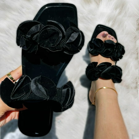 

ãyilirongyummã black 41 slippers for women shoes summer slippers metal chain square toe slippers fashion flat plus size diamond slippers