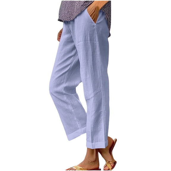 BUIGTTKLOP Plus Size Coton Linen Pants for Women High Waisted Loung Pants Straight Leg Loose Fitted Trousers